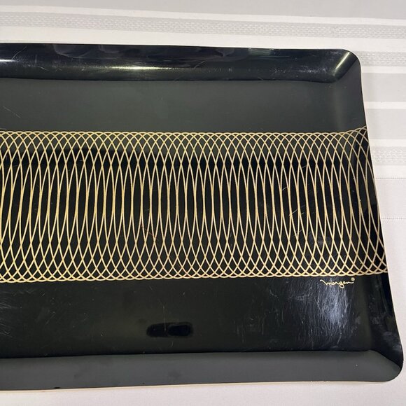 VTG Morgan Mid Century MCM Black Cocktail Serving Tray Gold Geometric Barware - Picture 6 of 6